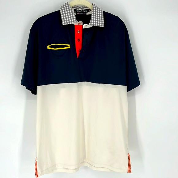 ALIAL FITAL Men’s Colorblock Blue White Short Sleeve Polo Golf Shirt Size Medium - Picture 1 of 7